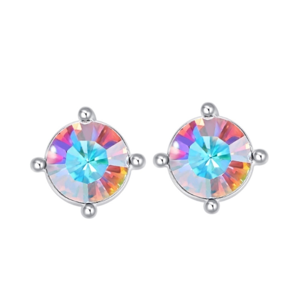 10mm Swarovski AB Stud Earrings – Dazzling Iridescent Crystals – Silver-Tone Set